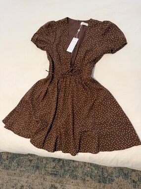 Save the label brown Polka dot mini dress